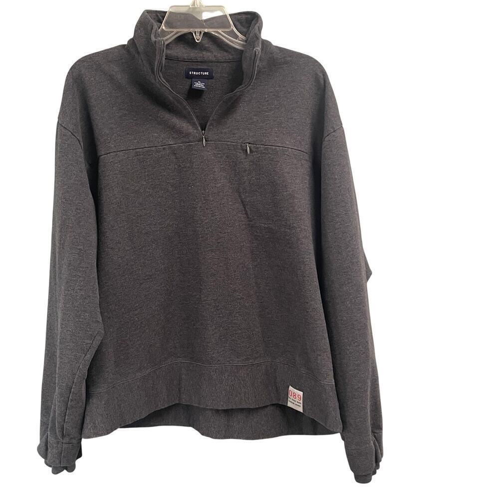 VTG Structure Mens Quarter Zip Pullover size XL Heavy Cotton Charcoal Gray